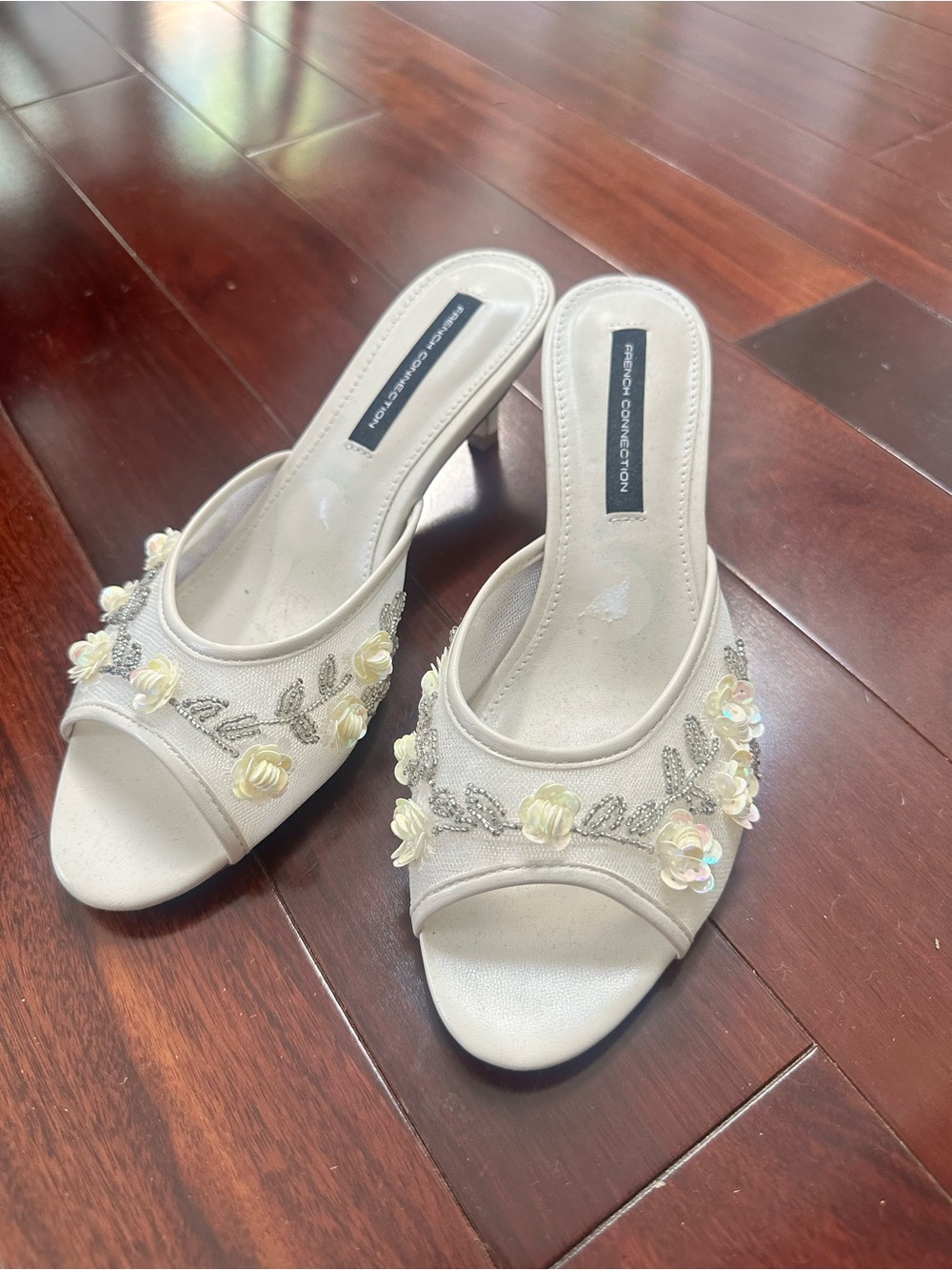 French Connection Cream Embellished Open-Toe Mules